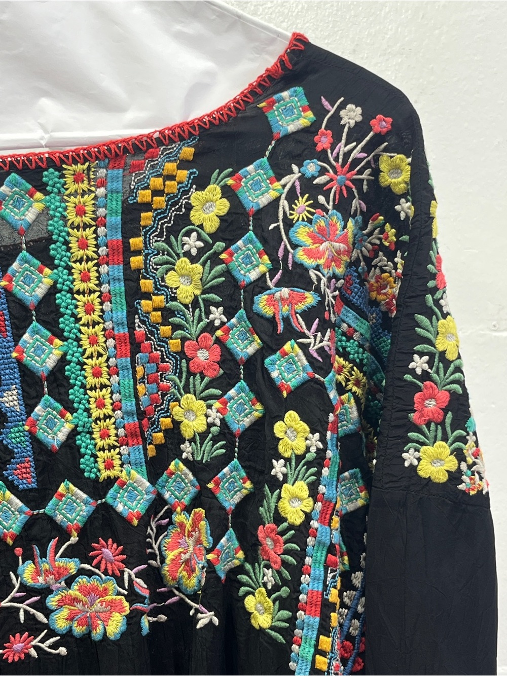Johnny Was Black Multicolor Embroidered Boho Tunic - Picture 9 of 16